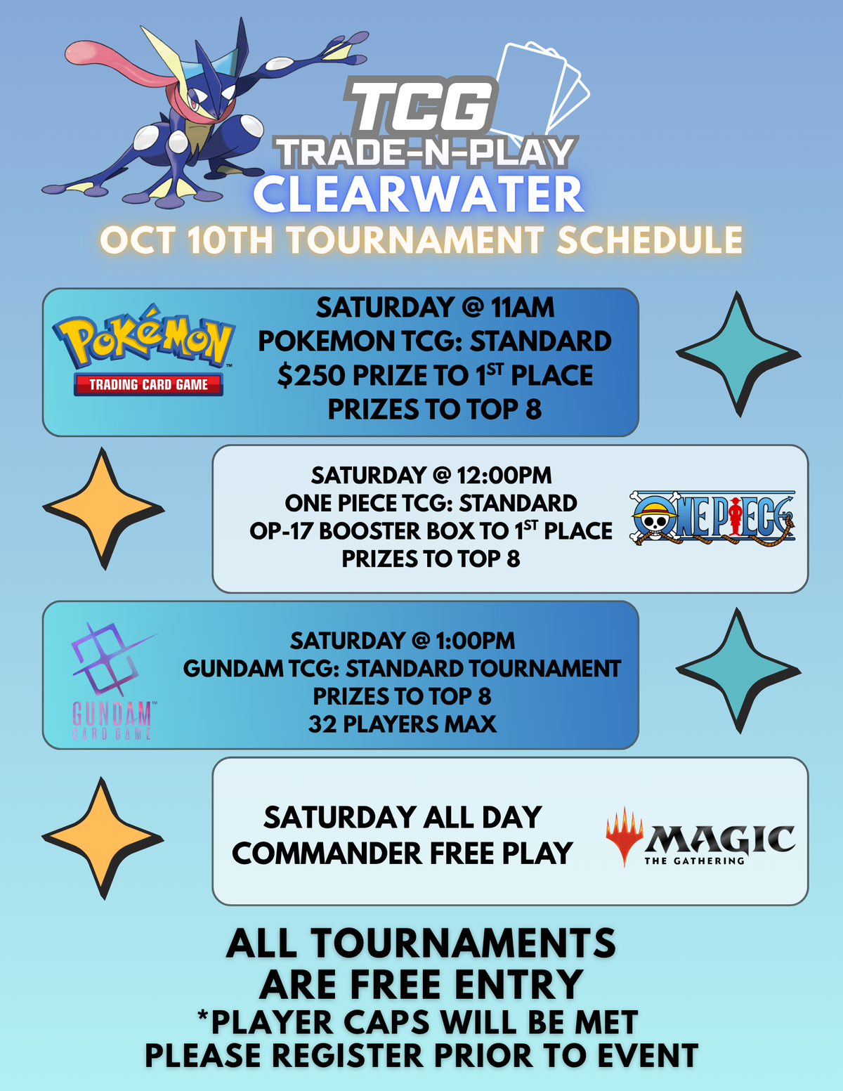 TCG Tournaments: Clearwater Trade-N-Play, Oct 10